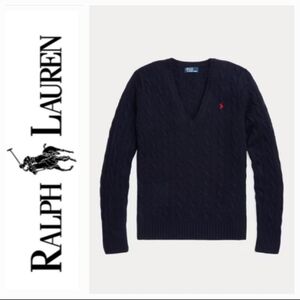 Ralph Lauren Sport Black Vintage Cable-Knit V-Neck Sweater L
